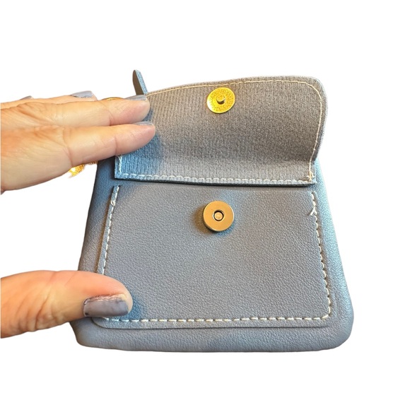 Leather Blue Small Keychain Zip Close Wallet - Picture 2 of 8